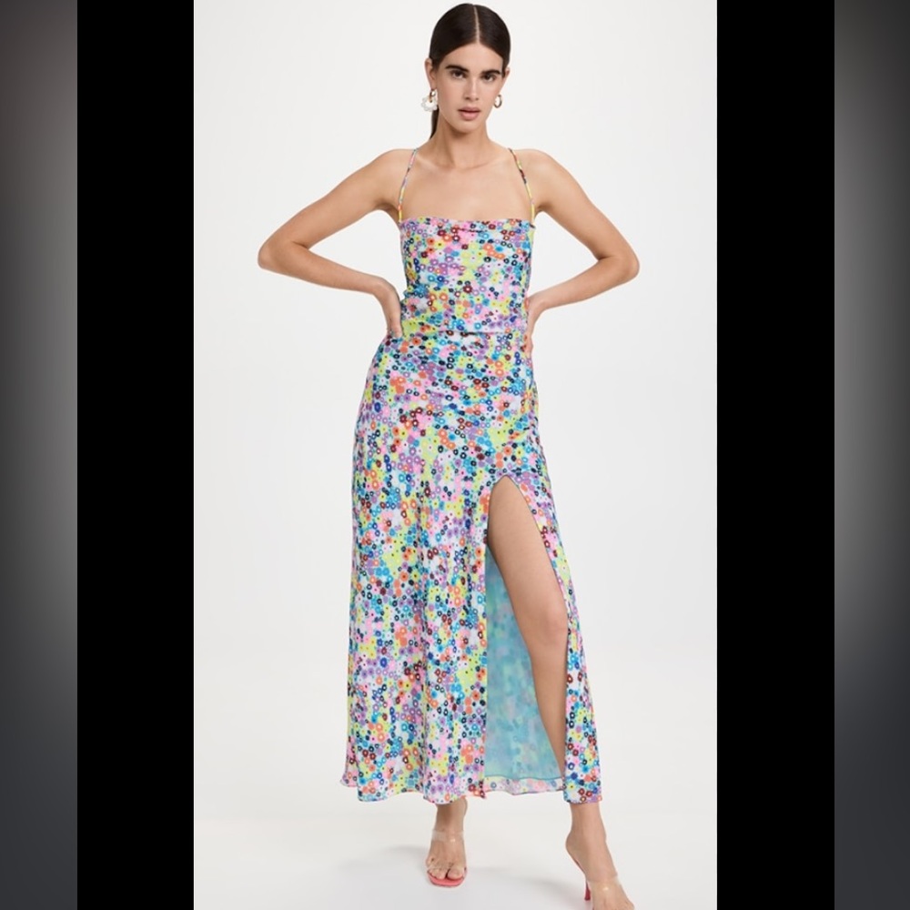 STAUD Multicolor Floral Midi Dress with Thigh Slit
